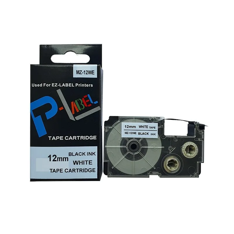 Casio XR-12WE1 Tape Cassette - 12mm x 8m, Black on White