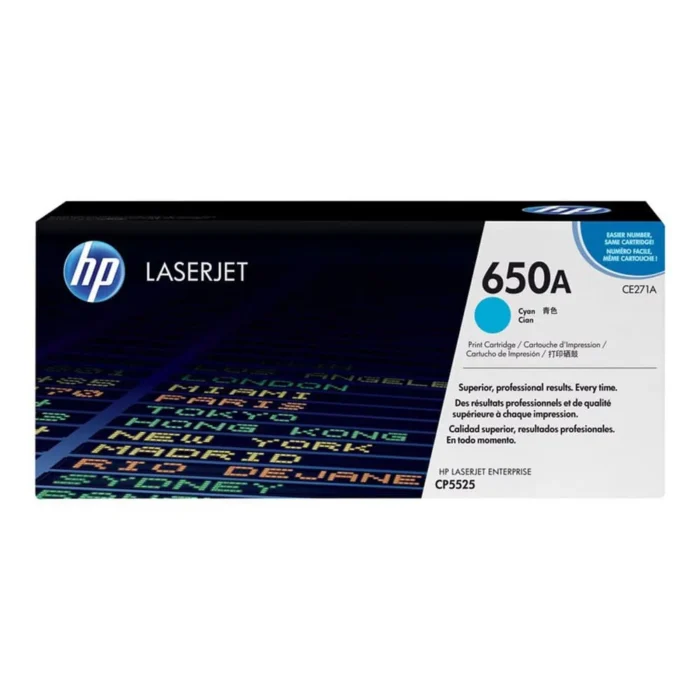 HP 650A Cyan Original LaserJet Toner Cartridge, CE271A