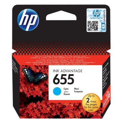HP 655 Cyan Original Ink Advantage Cartridge, CZ110AE