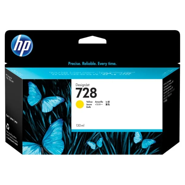 HP 728 130-ML Yellow Designjet Original Ink Cartridge, F9J65A