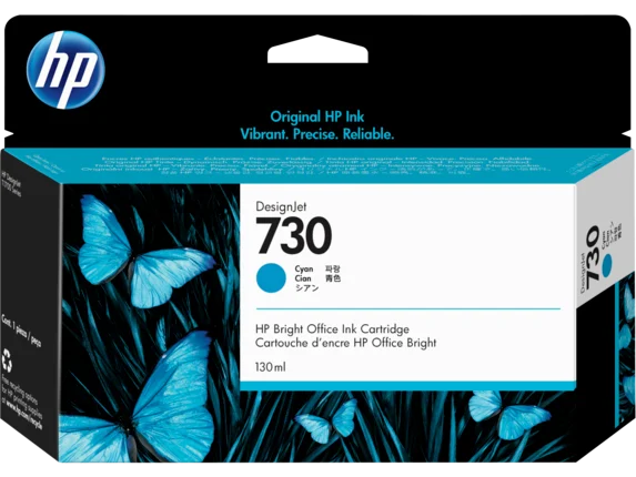HP 730 130-ML Cyan Designjet Original Ink Cartridge, P2V62A