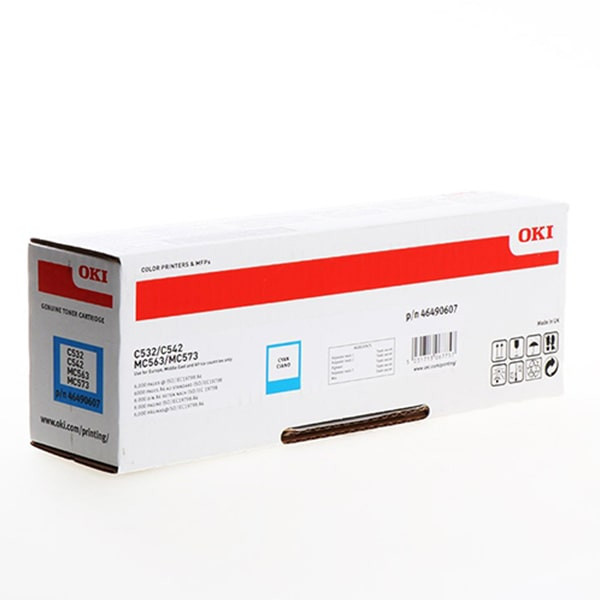 OKI C532, C542, MC563, MC573 Cyan Original High Capacity Toner Cartridge (46490607 / 46490631)