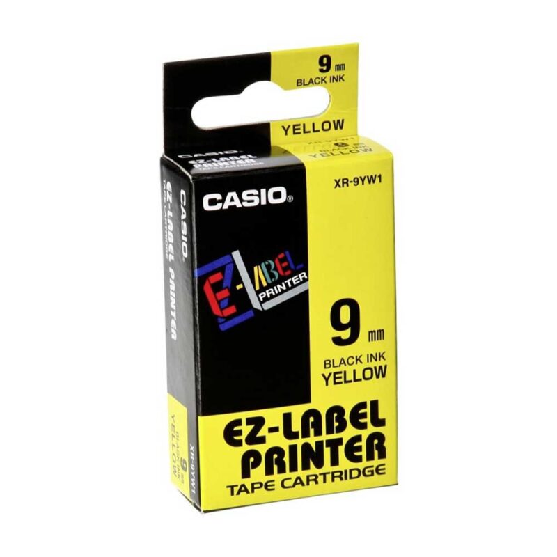 Casio XR-9YW1 Tape Cassette, 9mm X 8m, Black on Yellow